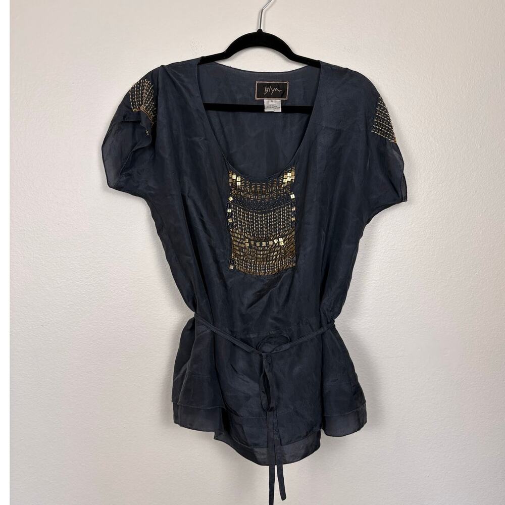 Johnny Was BIYA Silk Sinch Waist Beaded Peplum Style Blouse Small
